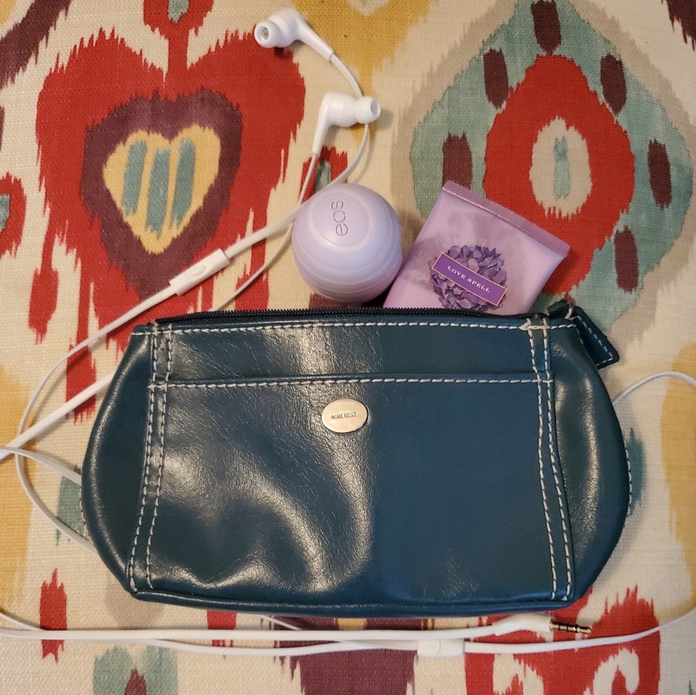 Nine West Teal Zippered Pouch with Mirror